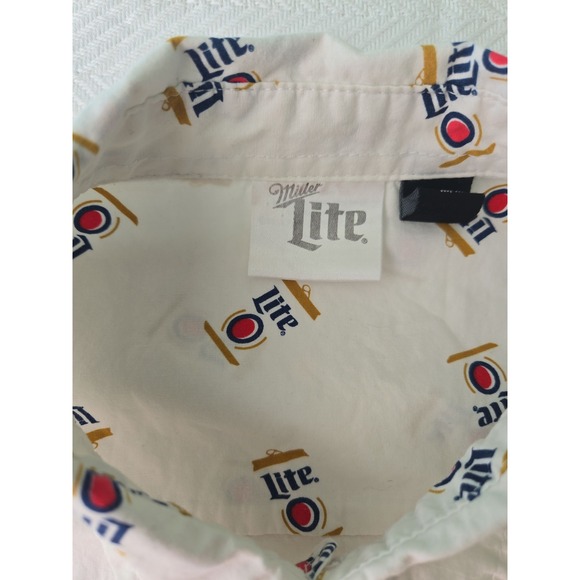 Miller Lite Beer Can Print Button Up Short Sleeve Shirt Men's Medium - Picture 3 of 8